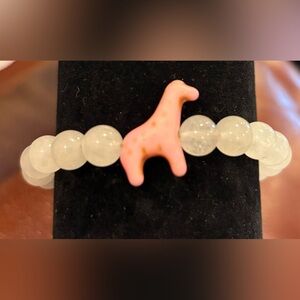 Stretch Bracelet with Moonstone Beads and a Pink Howlite Giraffe Charm One Size